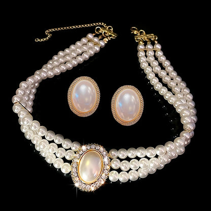 Bridal White Imitation Pearl Necklace Set