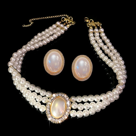 Bridal White Imitation Pearl Necklace Set