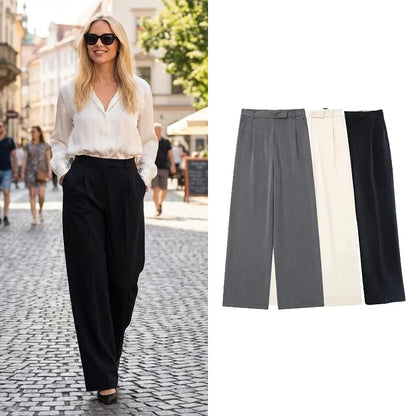 Front Zipper Straight High Waist Chic Pants