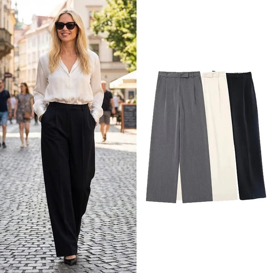Front Zipper Straight High Waist Chic Pants