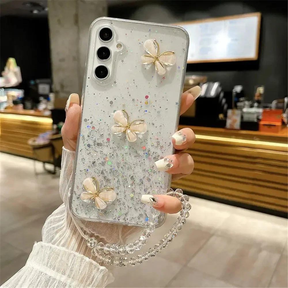 Crystal Bracelet 3D Butterfly Glitter Case For Samsung Cover