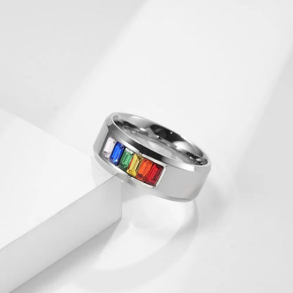 8mm Titanium Steel Rainbow Zircon Rings