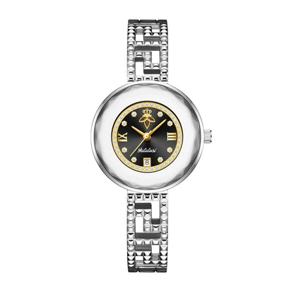 Round Dial Luxury Diamond-Studded Water-Resistant Quartz Bracelet Watch