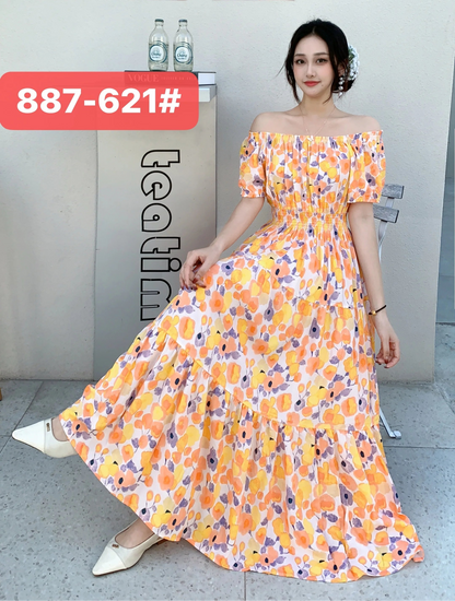 Long Maxi Bohemian Korean Style Floral Vintage Slim Dress Boho