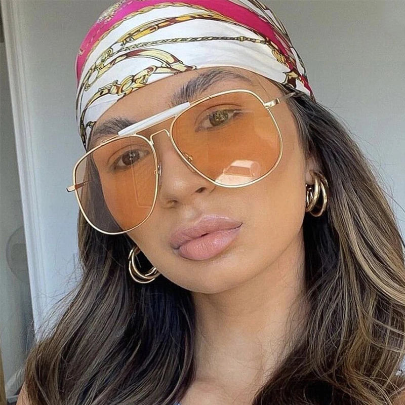 Metal Frame Pilot Luxury Square Oversize Sunglasses
