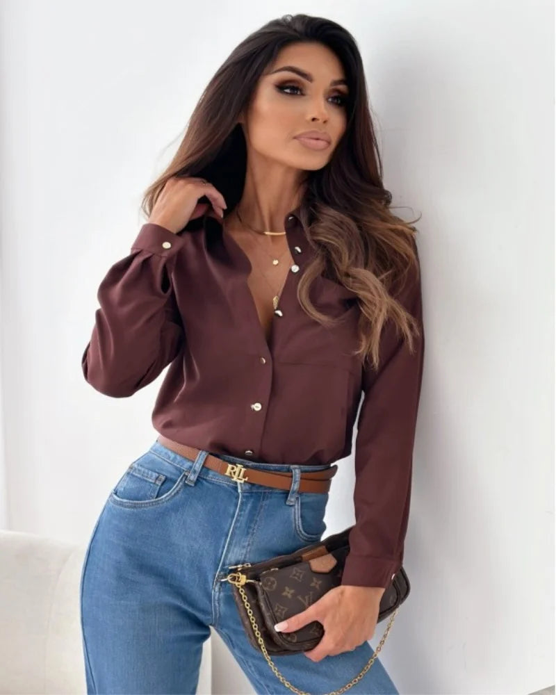 Elegant Solid Chiffon Long Sleeve Shirt