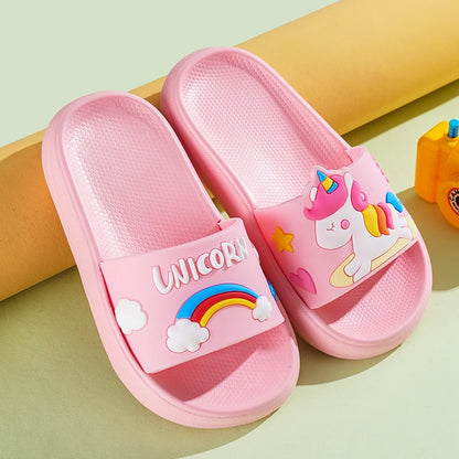 Pink Blue Unicorn Cartoon Toddler Girl Slippers