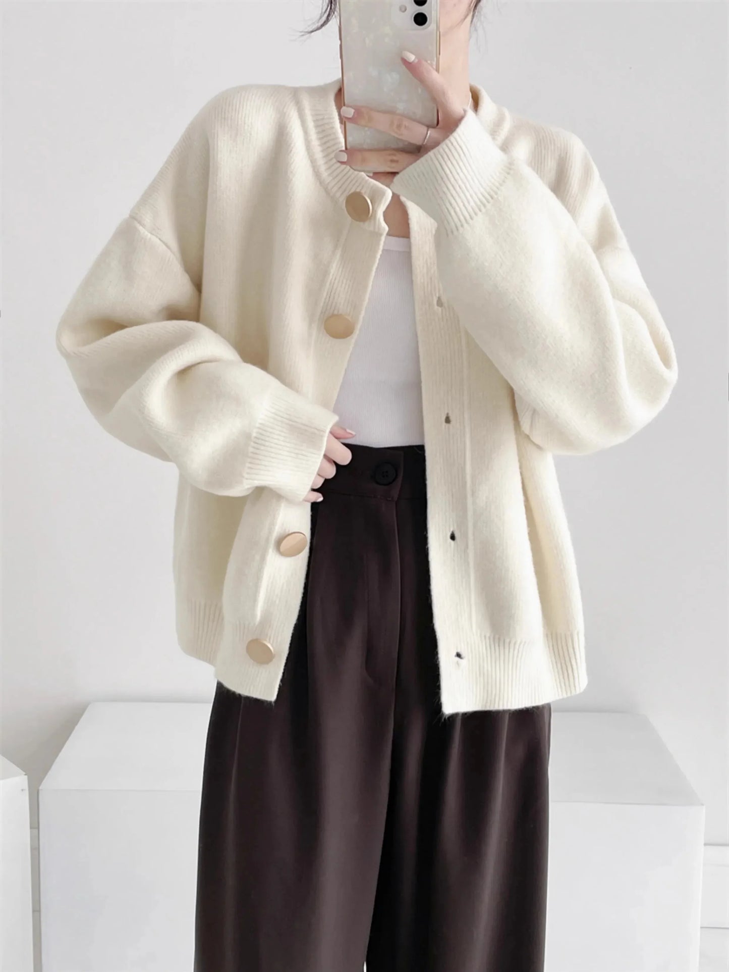 O-neck Loose Cardigans Single Breasted Sweaters