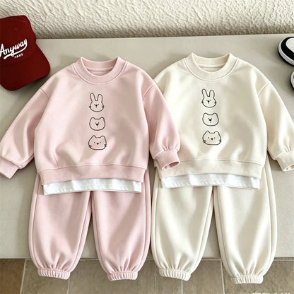 Printed Sweatshirts Loose Pants Infant Cute Round Neck Hoodies Pants