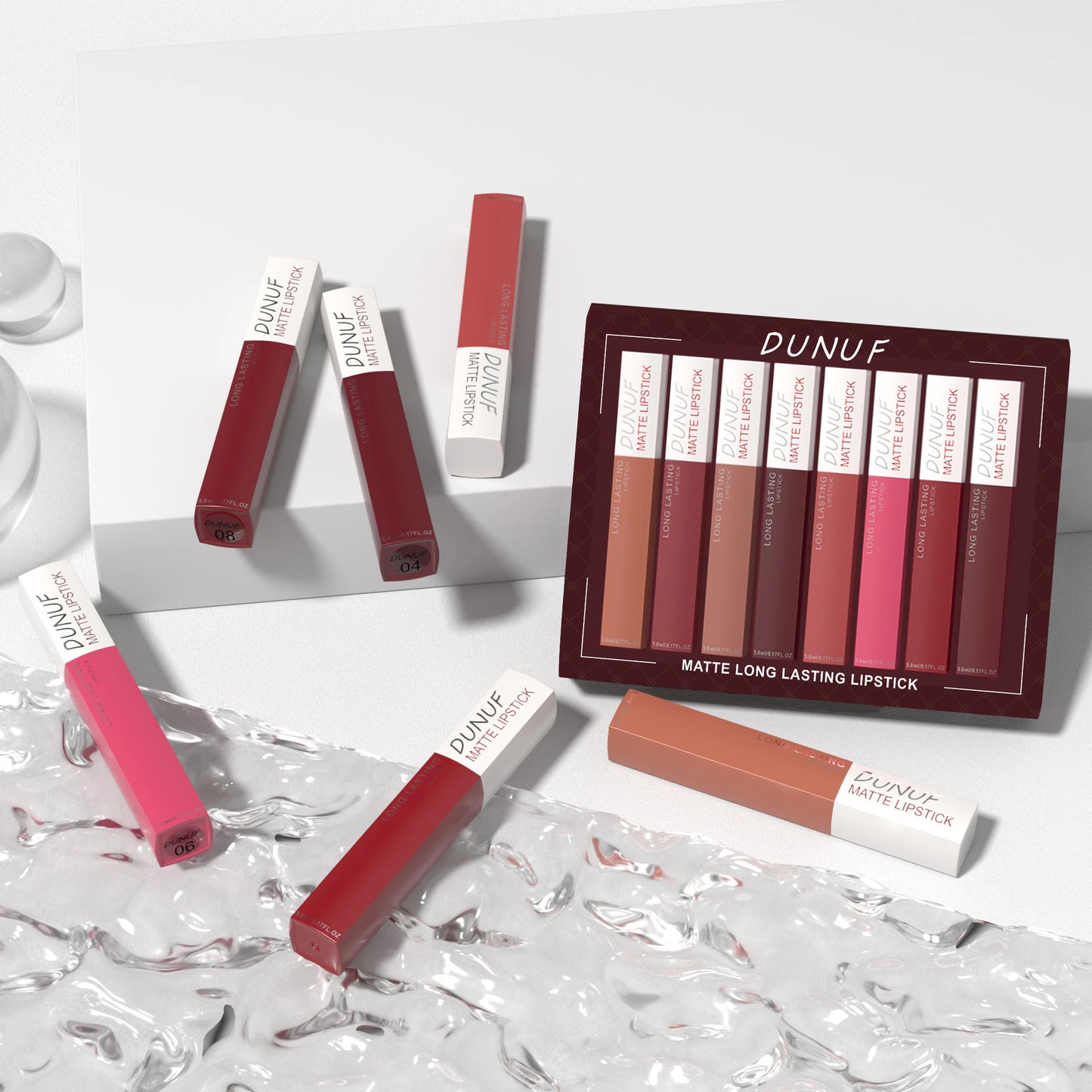 8 pcs matte color lasting lip gloss lipstick set