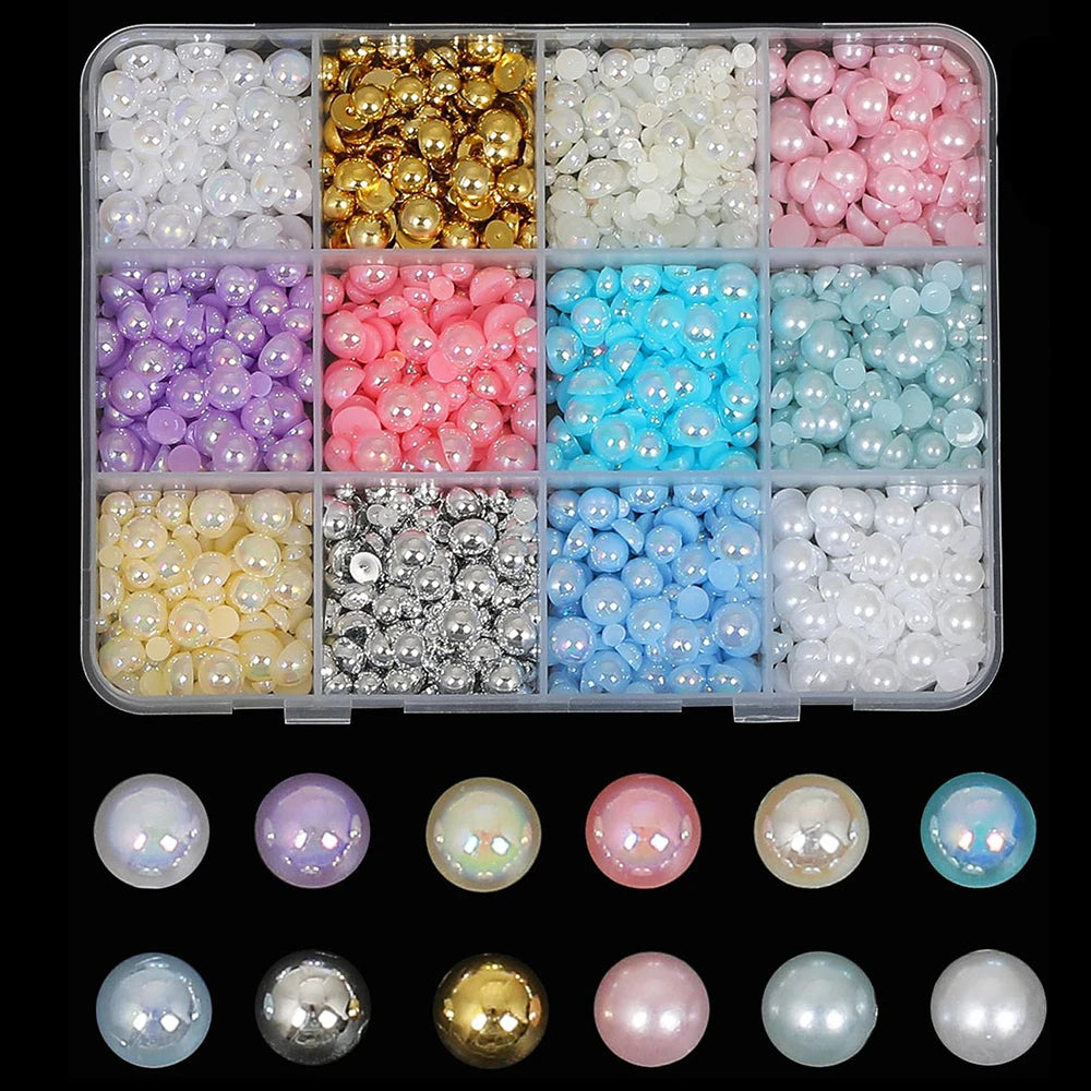 12/15Grids Acrylic Flower Nail Charms Mix Colors Set