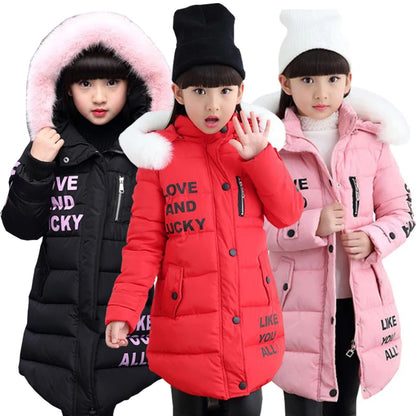 2 6 8 12 Years Teenage Girls Winter Warm Parkas Fur Hooded Thick Jackets
