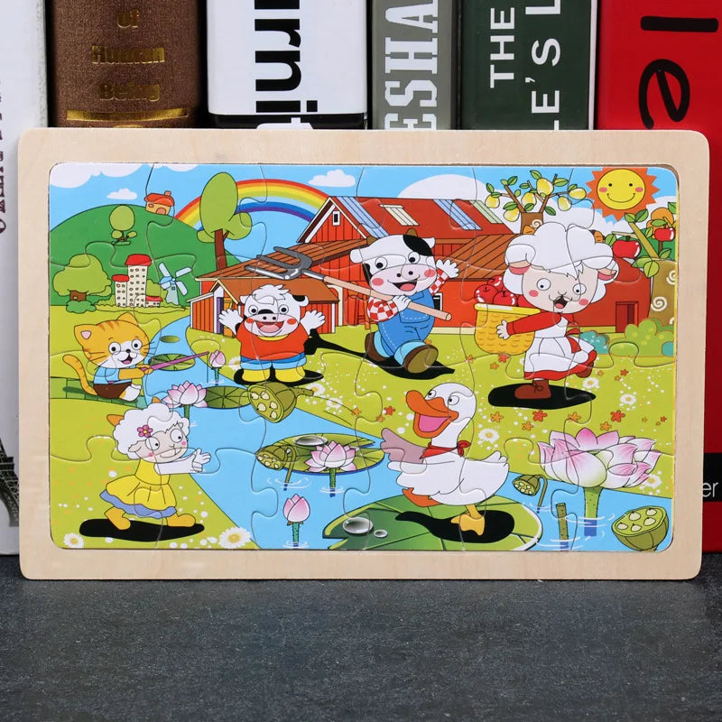 24 Pieces Puzzles Cartoon Animal Wood Jigsaw Learning Toys