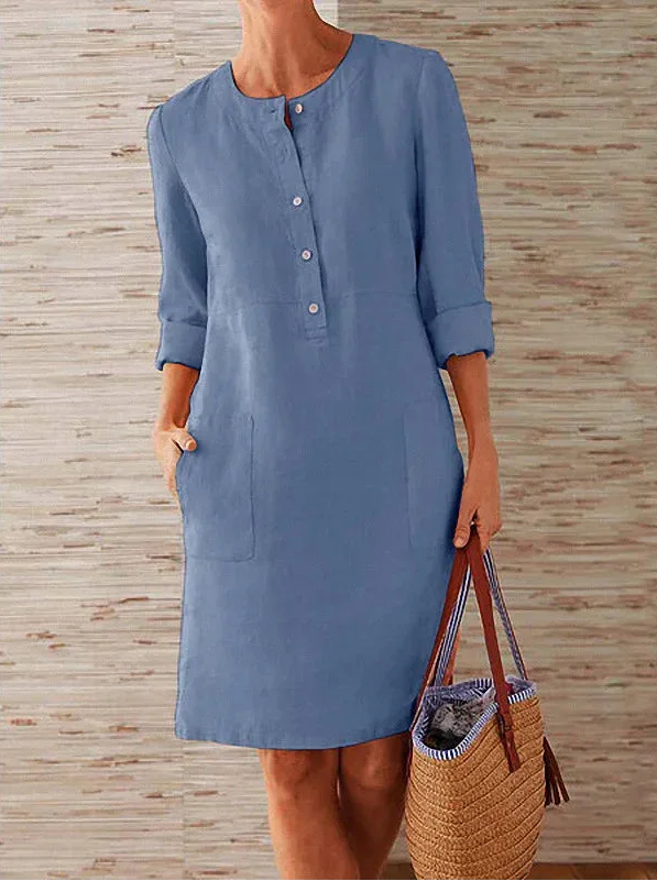Long Sleeve Cotton And Linen Tunic Dress