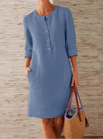Long Sleeve Cotton And Linen Tunic Dress