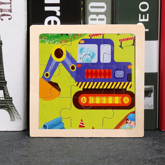 11X11CM Kids Wooden Puzzle Cartoon Animal Traffic Toys