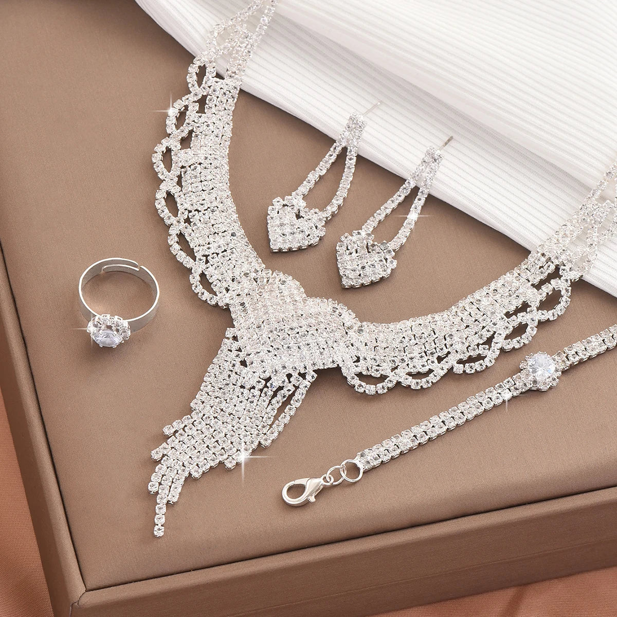 Peach Heart Tassel Necklace Set