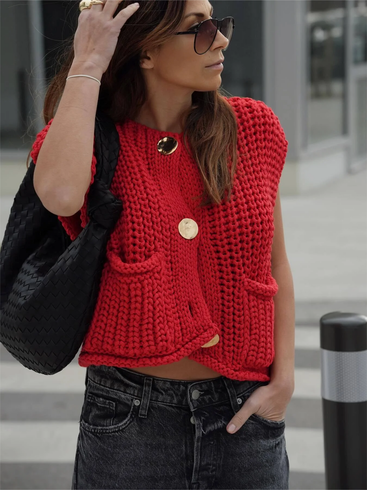 Korean Crop Sweater Vest Solid Loose Casual Sweater Vest