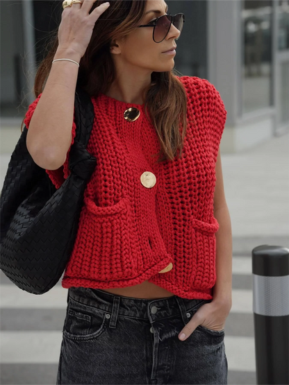 Korean Crop Sweater Vest Solid Loose Casual Sweater Vest