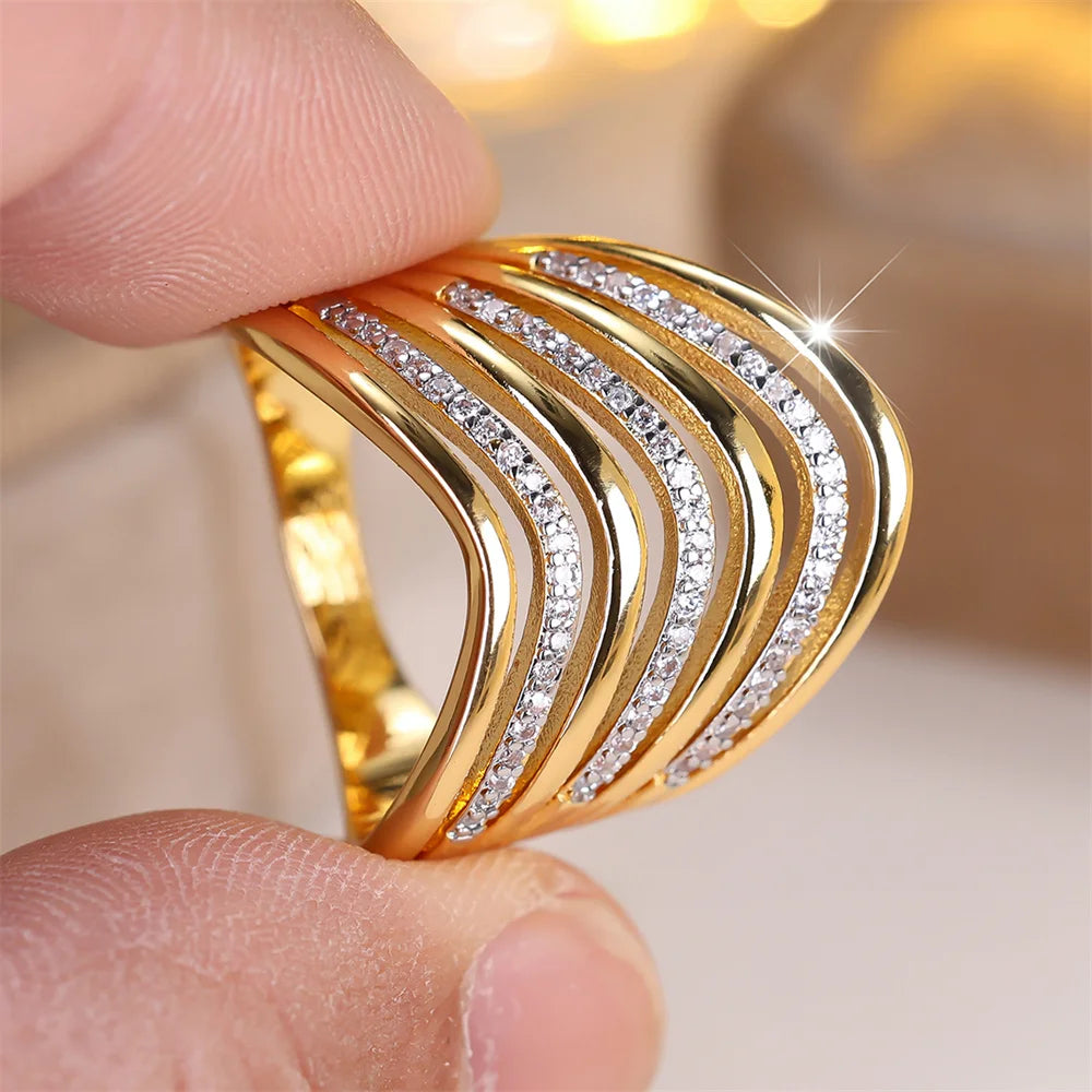 White Zircon Multilayer Small Stone Vintage Gold Silver Ring