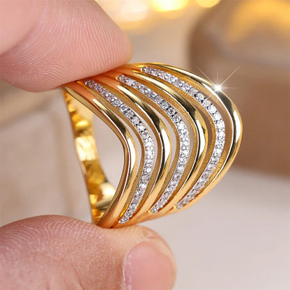 White Zircon Multilayer Small Stone Vintage Gold Silver Ring