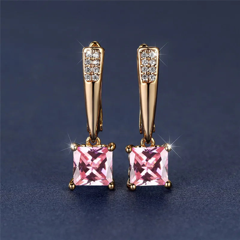 Geometric Crystal Antique Black Zircon Square Stone Earrings