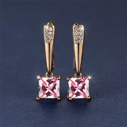 Geometric Crystal Antique Black Zircon Square Stone Earrings