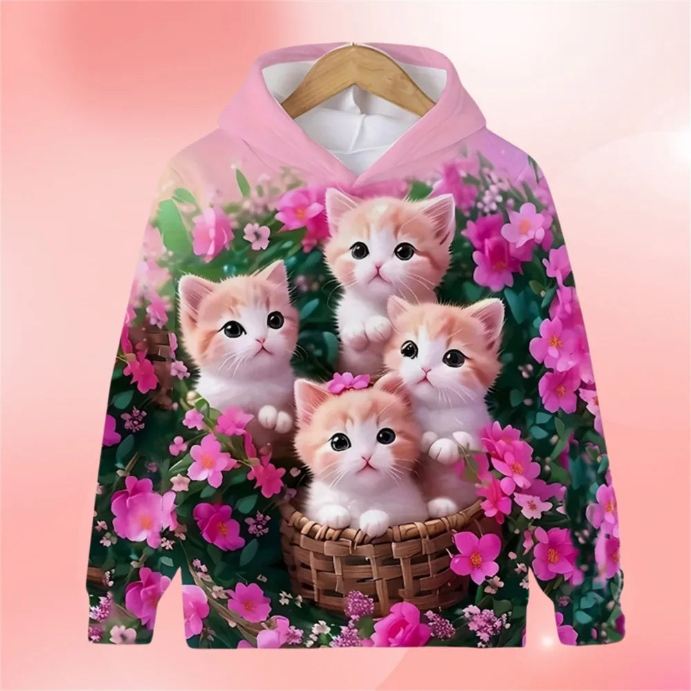 Cat Hoodie Cartoon Spring Autumn Casual Cartoon Print Sweaters