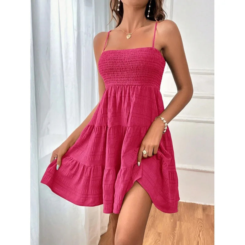 Spaghetti Strap Smocked Bustier Mini Dress