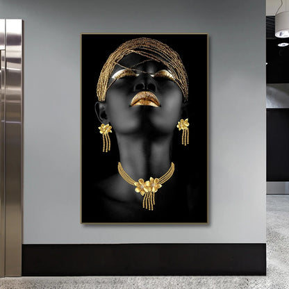African Women Classic Black Gold Gestures Posters Female Portraits Canvas