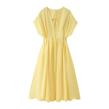 Vintage Single Breasted Sashes Draped Sleeveless Chic Dresses