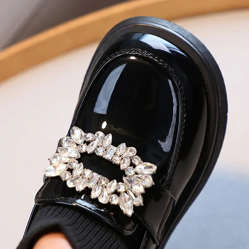 Short Crystal Cute Sewing Thread Thick Bottom Soft Sole Leather Shoes
