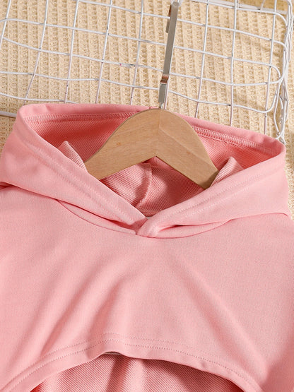 Spring and Autumn letter printed pink hooded sweatshirt+white vest+pink pants