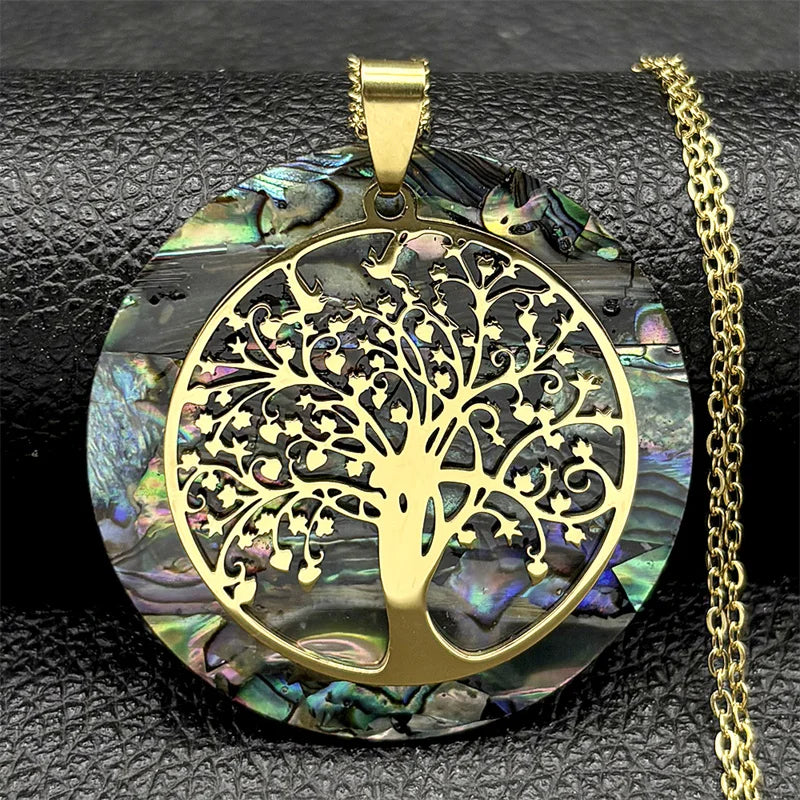 Tree of Life Stainless Steel Abalone Shell Natural Necklace