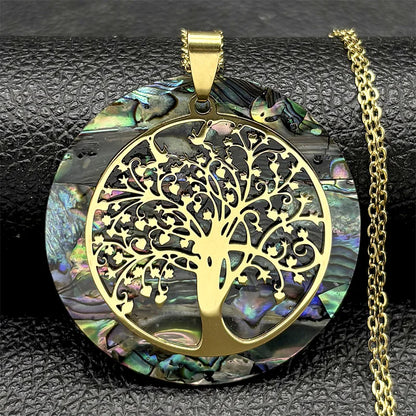 Tree of Life Stainless Steel Abalone Shell Natural Necklace