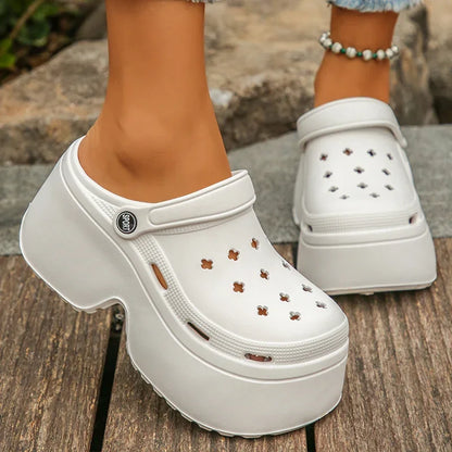 Chunky Platform Clogs Garden Slippers Hollow Out Thick Bottom Slip Beach