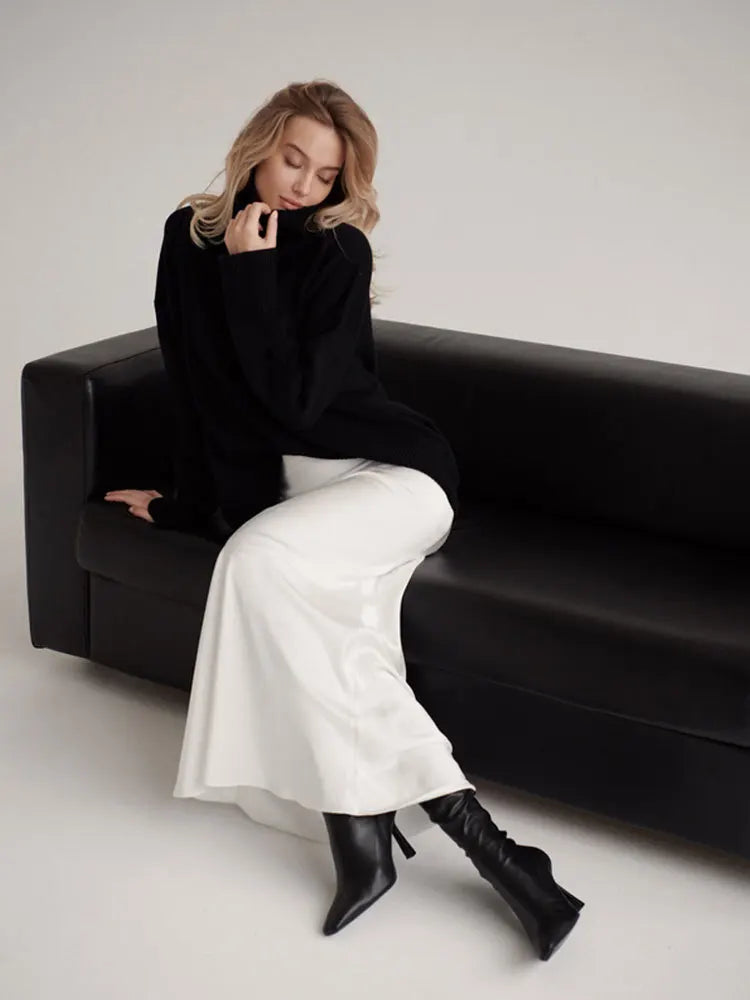 Faldas largas informales de satén, sueltas, de talle alto