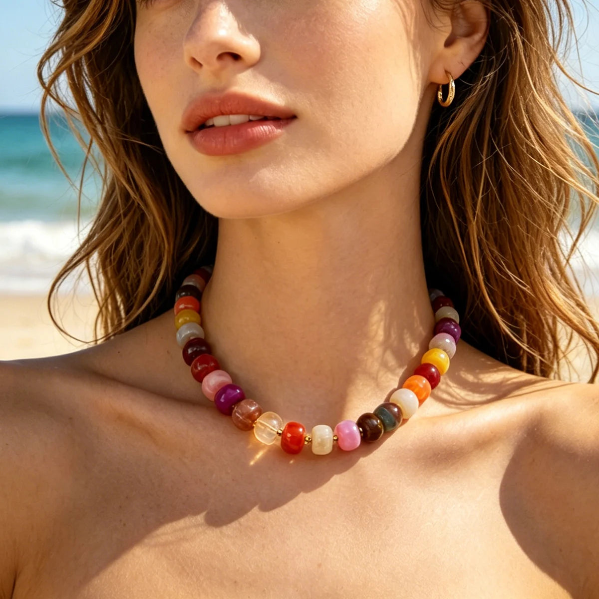 Chunky Beaded Statement Choker Boho Colorful Resin Necklaces