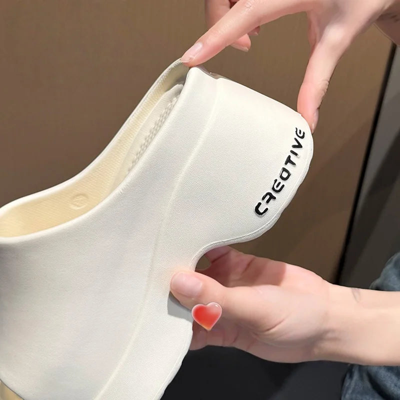 Elegant Pink Platform Wedge Heel Soft Lightweight Thick Bottom Slippers