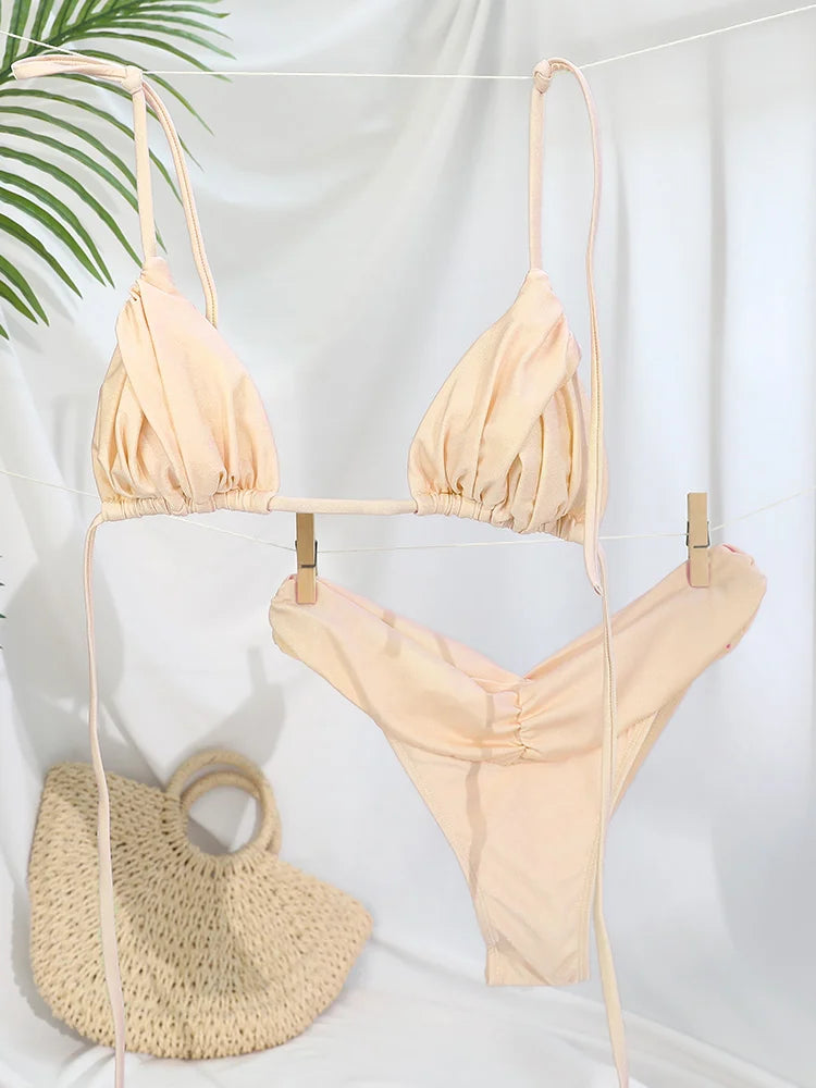 Sexy Folds Micro Swimsuit Bikinis Set