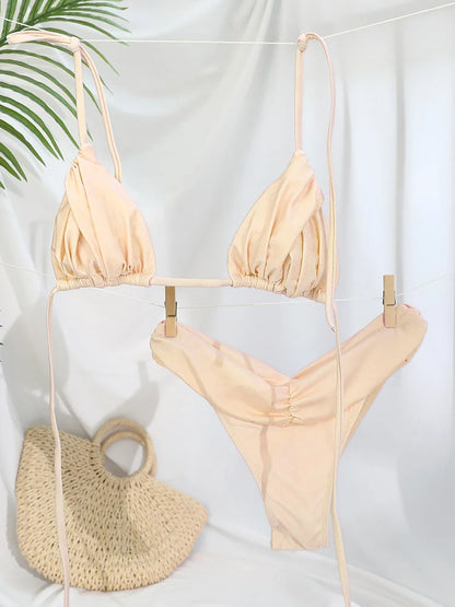 Sexy Folds Micro Swimsuit Bikinis Set