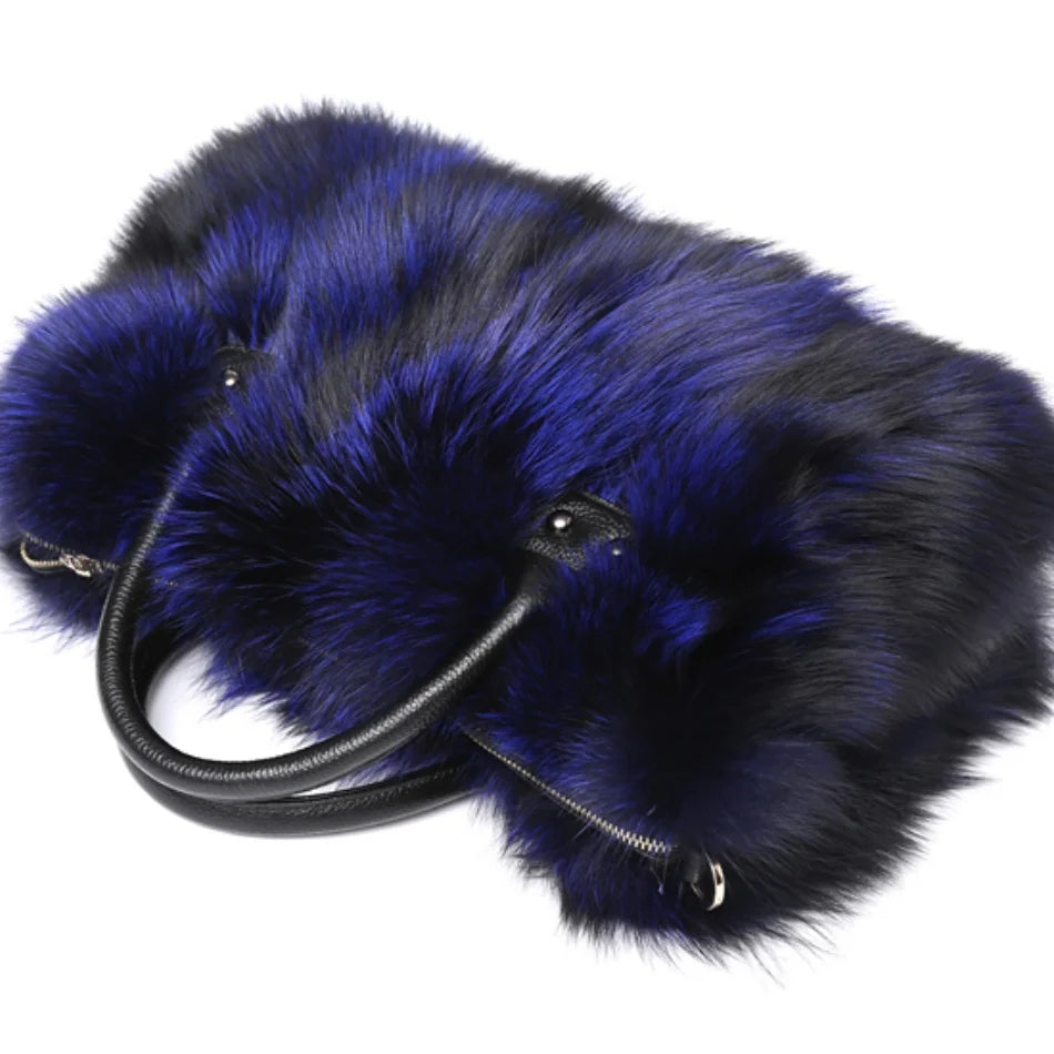 Real Fox Fur Large Size Plush Crossbody Luxury Handbags Fluffy Tote Bag