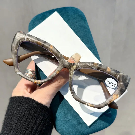 Oversized Flora Printed Large Frame Hyperopia Unisex  Cat Eye Eyeglasses