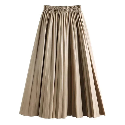 Leather Pleated High Waist long Skirt