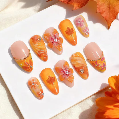 24Pcs Gilded 3D Flower Press on Nails Black French Leopard Print False Nails