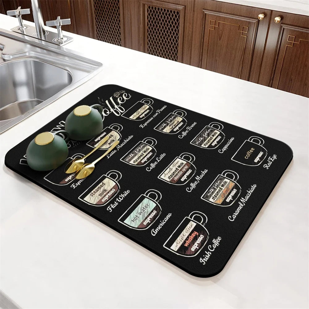 Coffee Cup Drying Cartoon Non-slip Drain Mat