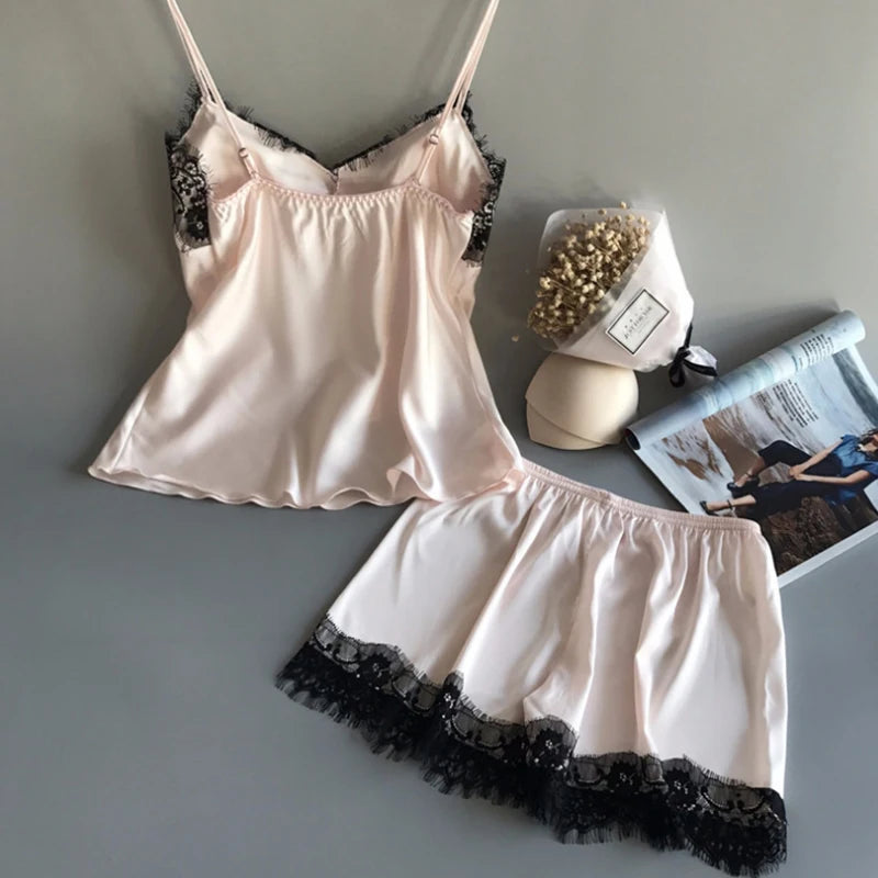 Sexy Ice Silk Two Piece Pyjama Set
