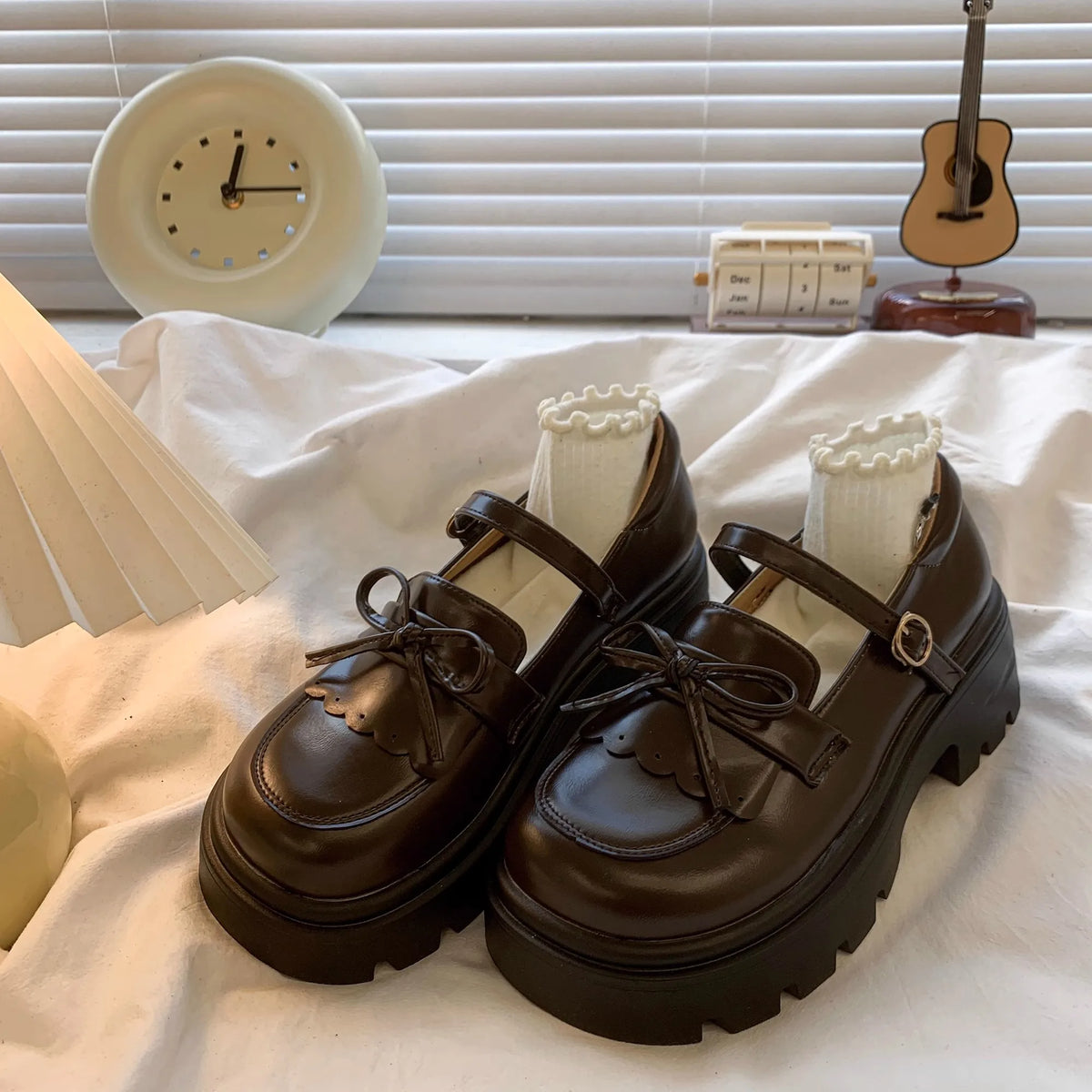 Black Leather Mary Janes Bow Thick Sole Casual Toddler Shoes