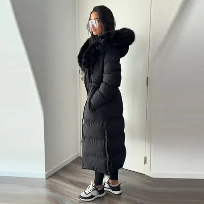 Fur Elegant Waist-cinching Long Cotton Coats