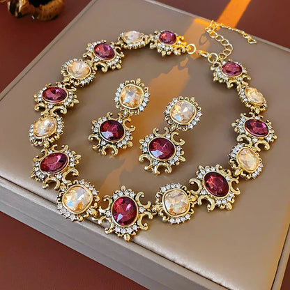 Purple Rhinestone Necklace Jewelry Sets